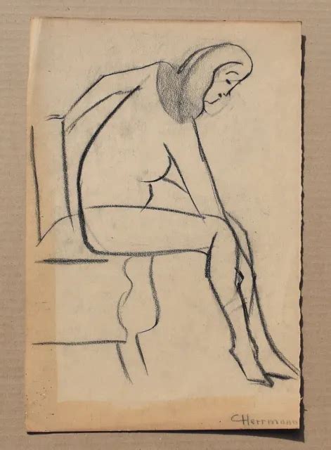 DESSIN D ÉTUDE ANCIEN croquis Original au fusain nu féminin vers 1950