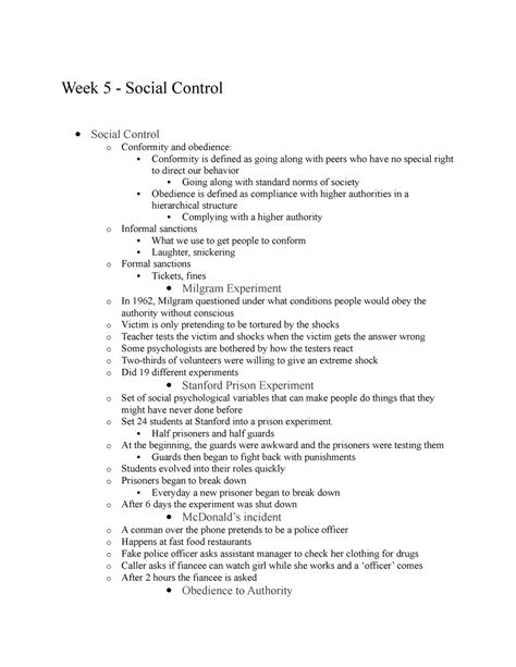 Social Control 5 Lecture Notes 5 Week 5 Social Control Social