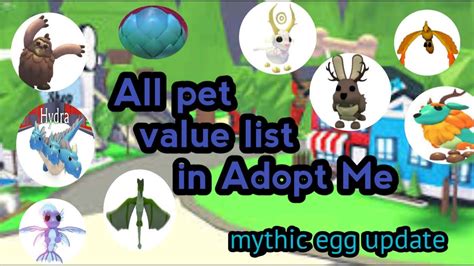 All Pets Value List In Adopt Me Mythic Egg Update Youtube