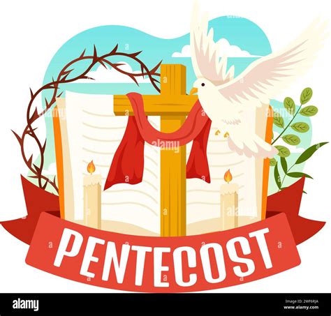 Pentecost Sunday Vector Illustration With Flame And Holy Spirit Dove In