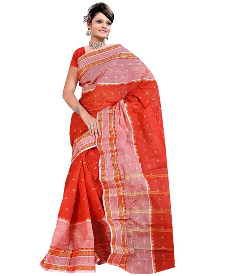 Shatabdi Red Cotton Bengal Tant Saree Buy Shatabdi Red Cotton Bengal