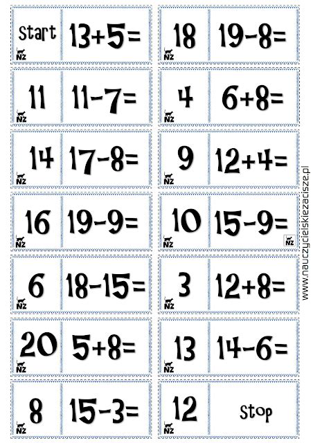 Nauczycielskie Zacisze Gry Matematyczne Dodawanie I Odejmowanie W