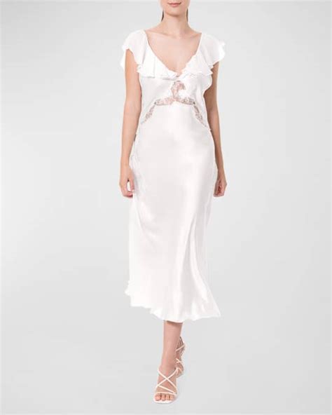 Christine Lingerie Angel Lace Trim Silk Charmeuse Ruffle Nightgown