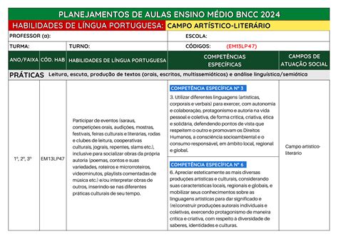 Planejamentos Novo Ensino Médio BNCC Alfabetinho