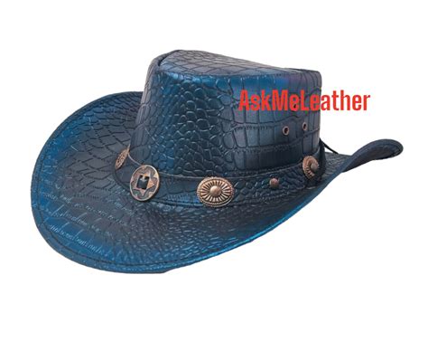 Leather Cowboy Hat Australian Cowboy Hat Handmade Real Leather Cowboy ...