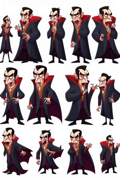 Conjunto de desenhos animados do conde drácula ilustração de halloween