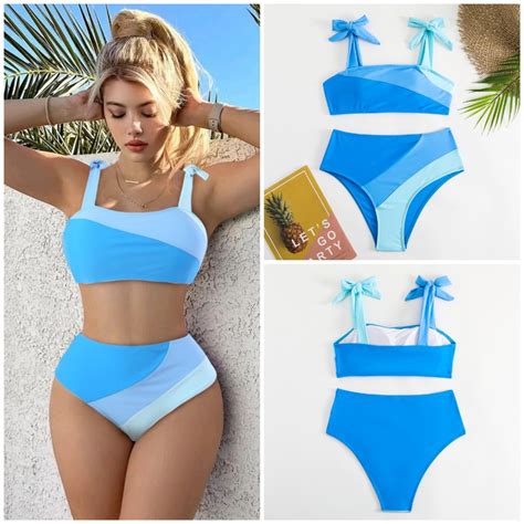 Idall Bikini Sets Bathing Suit Women High Waisted Bikini Color Block