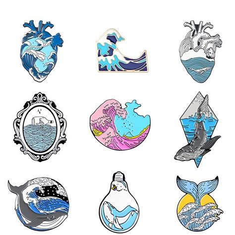 Buy Wave Pins Collection Ocean Sea Wave Brooches Organ Heart Light Bulb