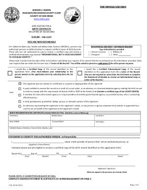 Fillable Online Birth Certificate Application Assessor Recorder