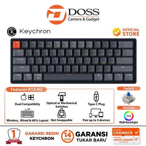 Jual Keychron K12 H2 RGB Backlight Gateron Hot Swappable Blue Swicth Shopee Indonesia