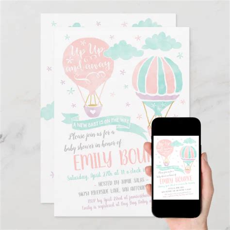 Up Up And Away Baby Shower Hot Air Balloon Invitation Zazzle