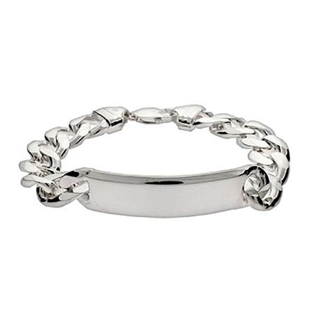 Mens Heavy Curb Link Sterling Silver Id Bracelet