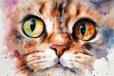 Premium AI Image | A watercolor painting of a cat's face.