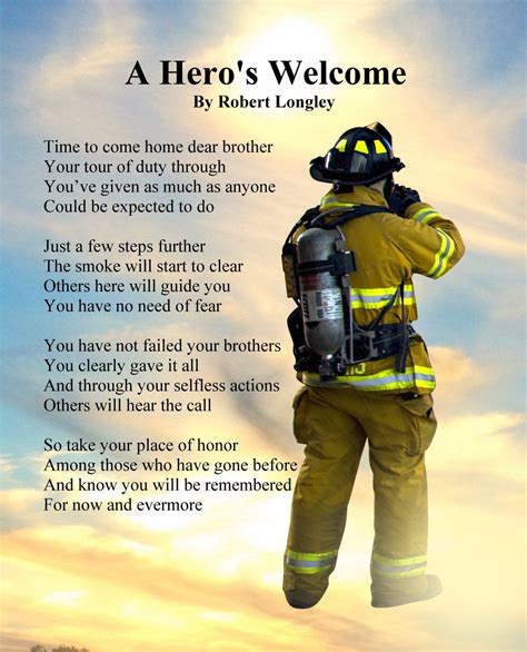 A Hero S Welcome Fire Memorial Poem Inspirational Poems Firefighter Quotes Memorial Poems