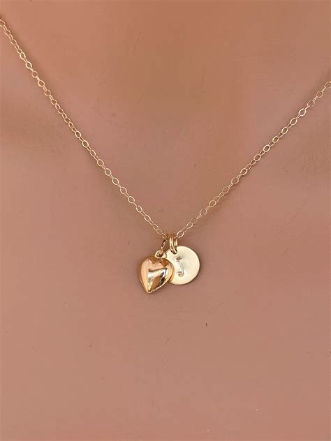 14k Solid Gold Initial Disc Necklace 9 Mm Initial Coin And Etsy