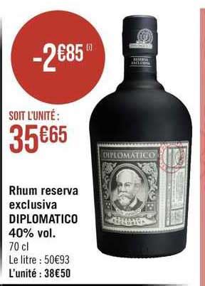 Promo Rhum Reserva Exclusiva Diplomatico 40 Vol chez Géant