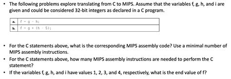 Solved The Following Problems Deal With Translating From C Chegg