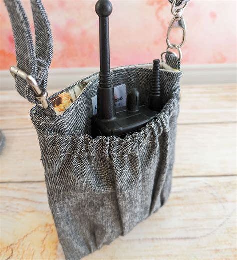 Crossbody Lanyard Walkie Talkie Holder Grey Linen Katie Rene Designs