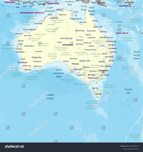 Simple Political Physical Map Australia Stock Vector (Royalty Free