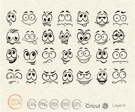 Face Sticker Svg, Cartoon Svg, Cartoon Eyes Face Emoji Bundle Svg ...