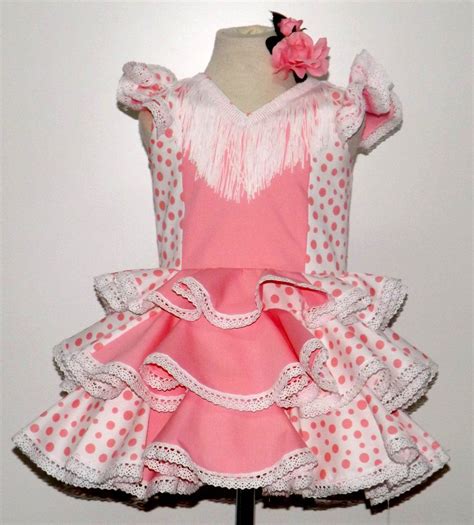 Traje de gitana popelín blanco lunar rosa Vestidos para niñas Trajes