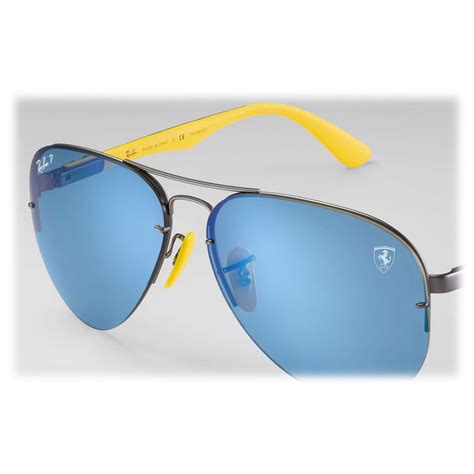 Ray Ban Rb3460m F003h0 Original Scuderia Ferrari Collection Aviator Gunmetal Blue Mirror