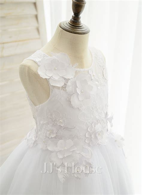 Ball Gown Princess Scoop Floor Length Lace Satin Tulle Flower Girl