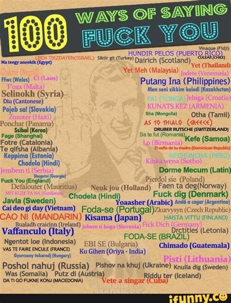 Fuck You In Languages WAYS OF SAYING HUNDIR PELOS PUERTO AICO Skt Dairich Scotland Ma