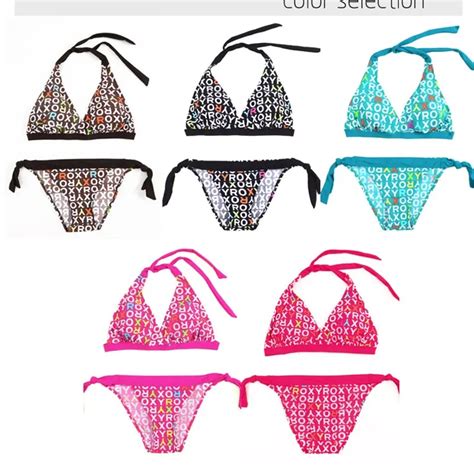 Retro Letter Print Sexy Swimsuit Girls Triangle Bikini Set For Women