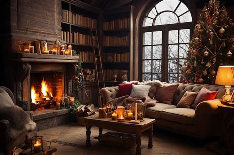 Premium AI Image Cozy Living Area With Christmas Tree In Festive Room