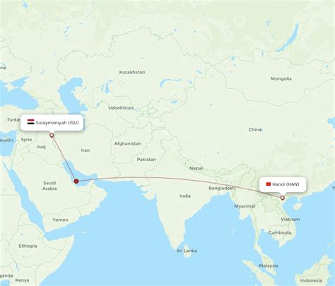 All Flight Routes From Sulaimaniyah To Hanoi Isu To Han Flight Routes