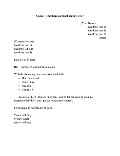 Free Printable Timeshare Cancellation Letter Templates Pdf Word