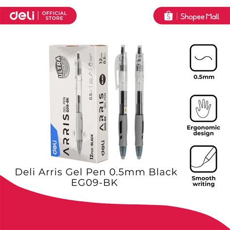 Deli Eg Bk Arris Gel Pen Mm Black Pc Eg Bk Shopee