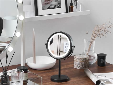 Miroir de maquillage avec éclairage LED ø 17 cm noir TUCHAN