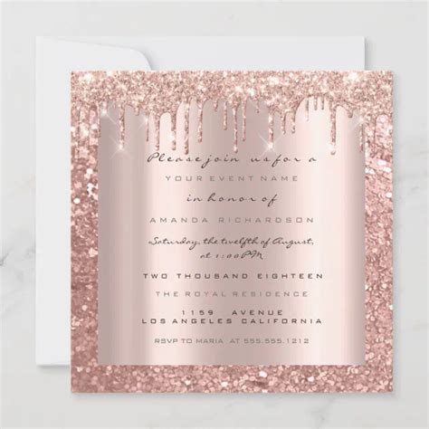 Spark Glitter Drips Rose Glitter Bridal Sweet 16th Invitation Zazzle