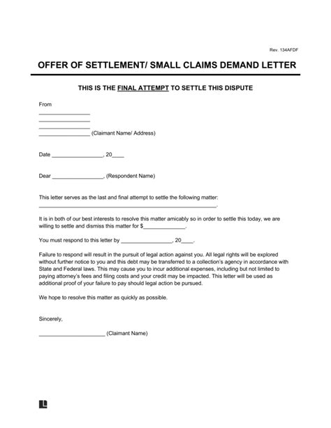 Free Small Claims Demand Letter Pdf Word