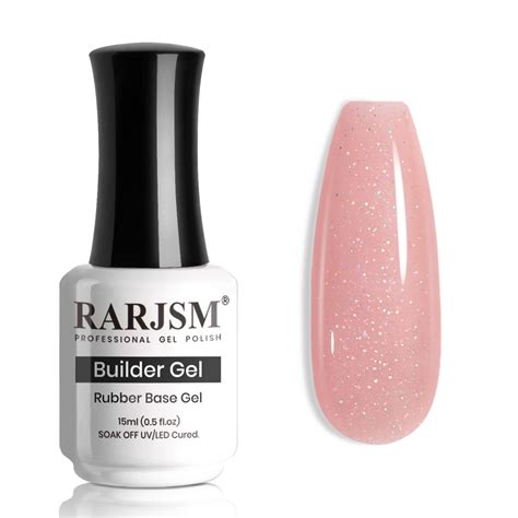 Amazon RARJSM Nude Rubber Base Gel Nail Polish Rainbow Glitter Sheer Light Pink Rubber