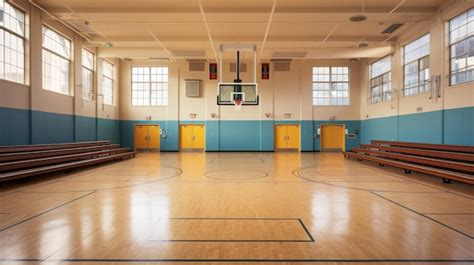 Premium Ai Image A School Gymnasium With Basketball Hoops And Bleachers