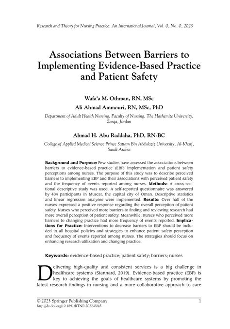 Pdf Associations Between Barriers To Implementing Evidence Based