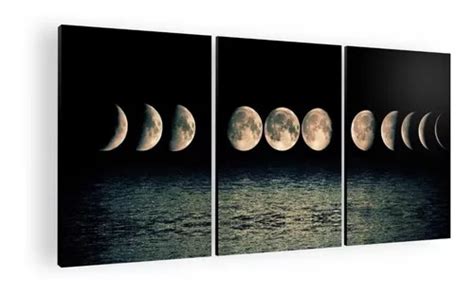 Cuadro Decorativo Mural Triptico Fases Lunares 90x42 Mdf Cuotas Sin