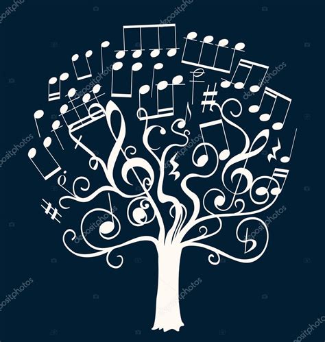 Vector Arboles Con Notas Musicales Notas Musicales Como Hojas En Un