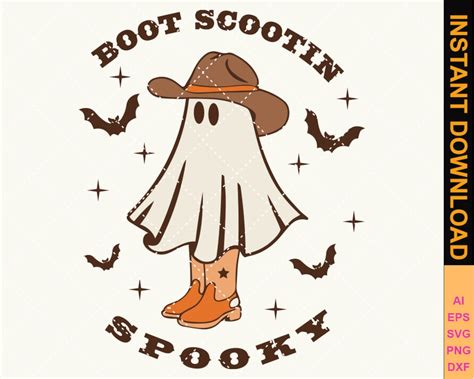 Boot Scootin Spooky Svg Retro Halloween Design Cowboy Ghost Png