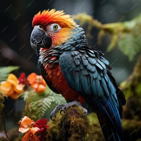 Premium AI Image | Exotic Parrot in Rainforest Foliage