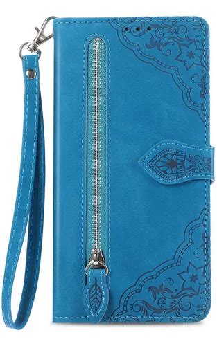 Funda Tipo Cartera De Piel Con Cremallera De Lujo Para Tarje Color Azul