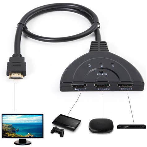 1080p Hdmi Port Male To 3 Female Splitter Cable 3 In 1 Out For Hdtv Dvd