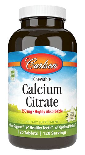 Chewable Calcium Citrate 120 Tablets Carlson Labs Conners Clinic