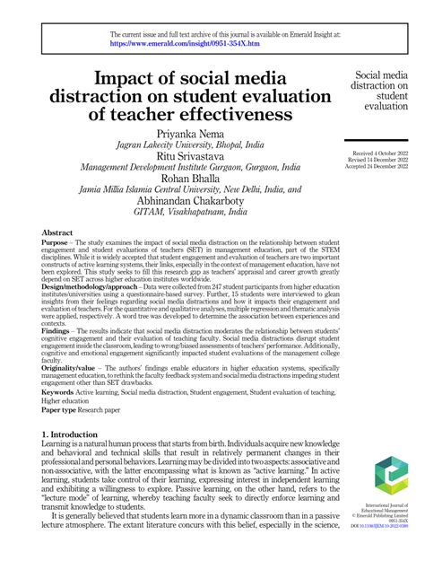 Pdf Impact Of Social Media Distraction On Student Evaluation Of