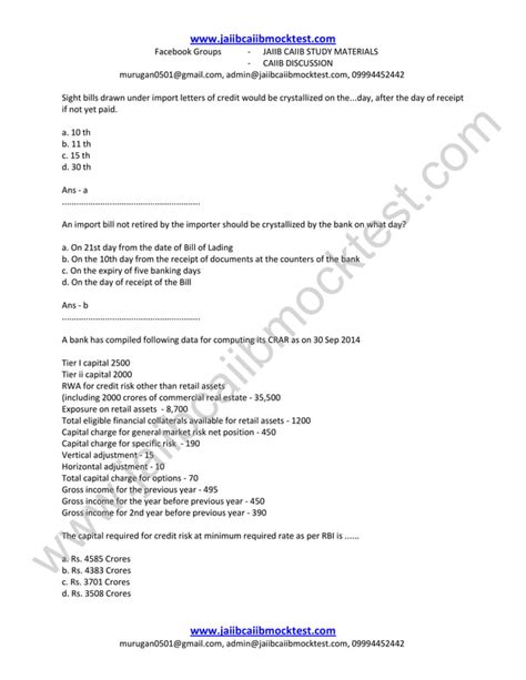 Caiib Bfm Sample Questions By Murugan For Nov Exams Pdf