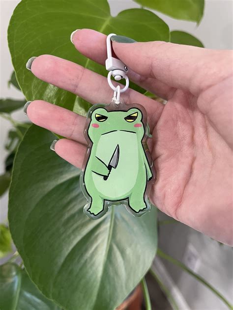 Frog With Knife Keychain Acrylic Keychain Cute Frog With Etsy