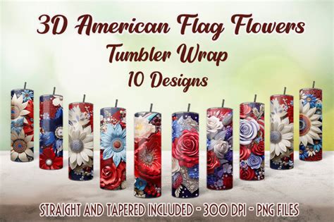 D American Flag Flowers Tumbler Wrap By Zemira Thehungryjpeg